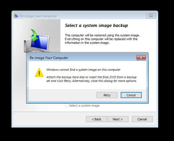 windows select a system image backup