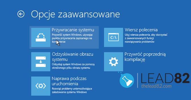 opcje zaawansowane przywracanie systemu